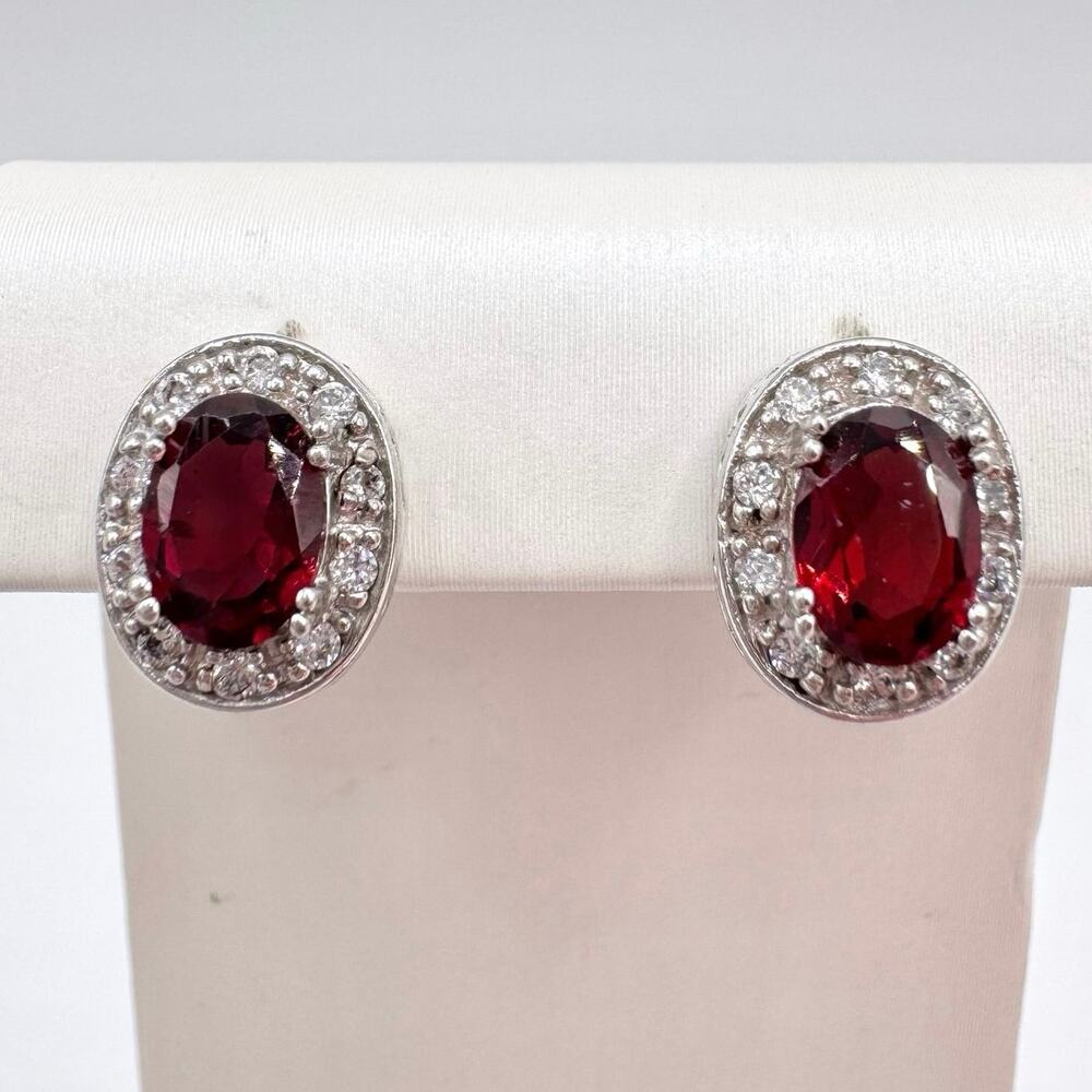 Garnet CZ Halo Stud Earrings Costume Jewelry January Birthstone Classic Preppy